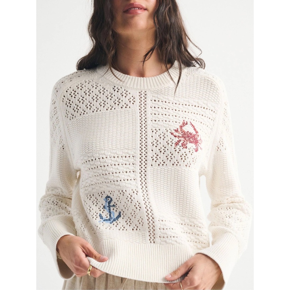 Abercrombie & Fitch Womens White Nautical Patchwork Cotton Knit Sweater Small